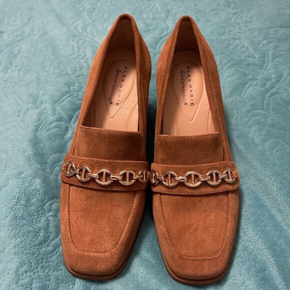 Alex Marie Shoes - Alex Marie Women's Farin Loafer Pilgrim Heels , Shoes Brown Leather Suede Sz 8.5